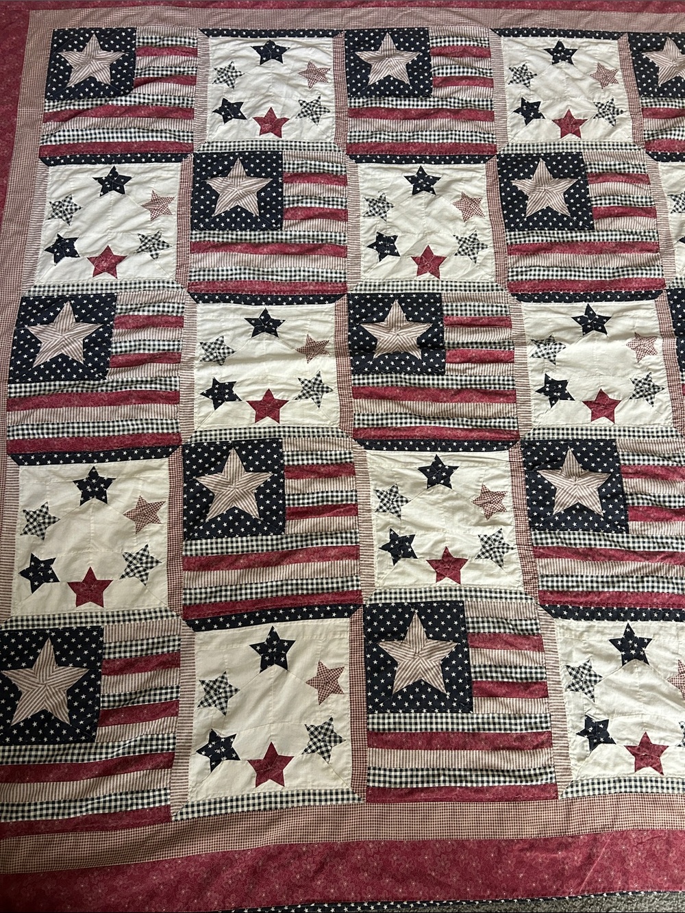 Vintage-Inspired Star & Stripe Patchwork - Navy, Red & Cream